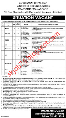 Ministry of Housing & Works Jobs 2023 Latest Jobs in Pakistan