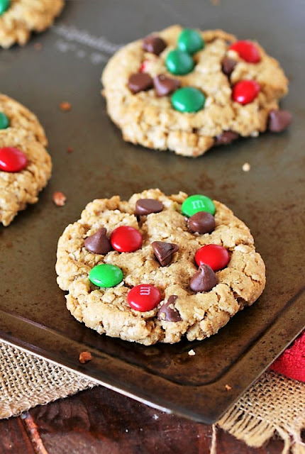 Christmas Monster Cookies on Baking Sheet Image