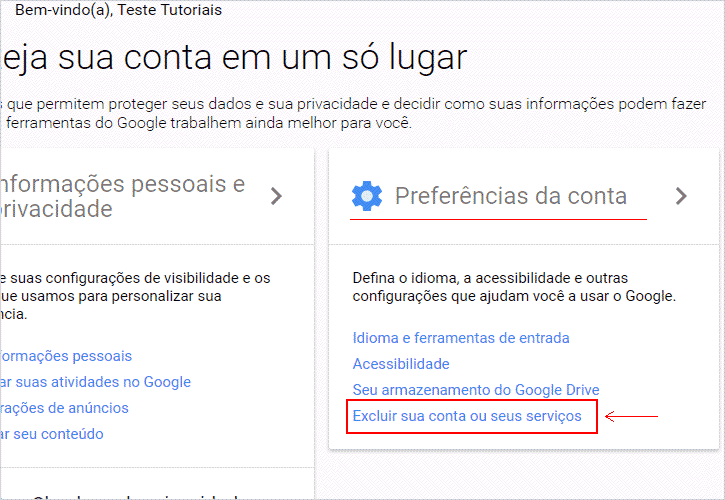 minha conta Gmail - excluir conta