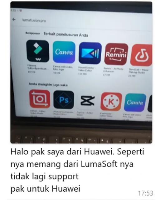 tablet huawei tidak support lumafusion