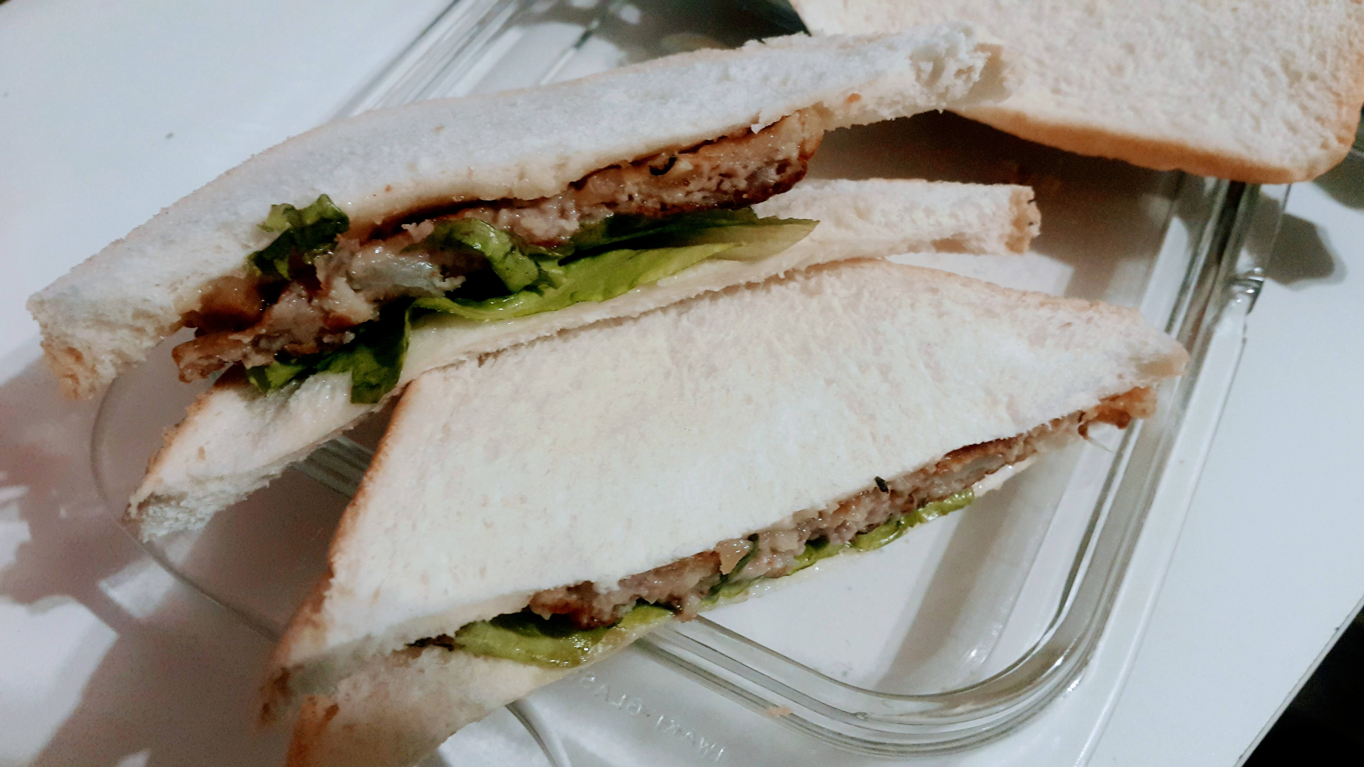 Pork patty sandwich triangular cut