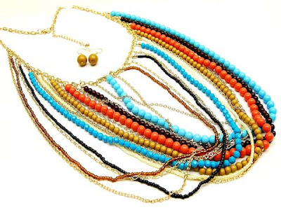 aqua, turquoise, blue, orange, anthropologie, anthro, layered chain necklace, coral