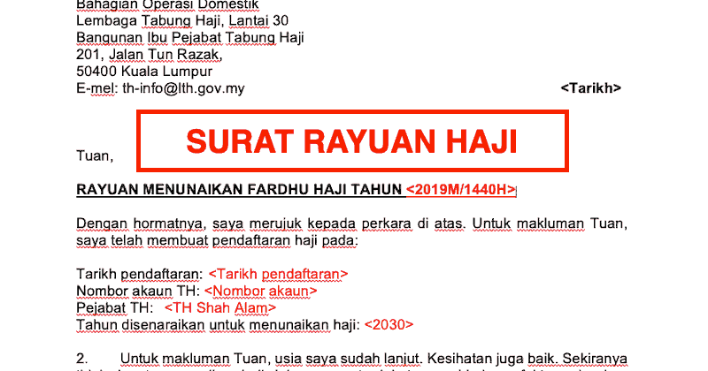 Contoh Surat Rayuan Pergi Haji Mudah dan Ringkas