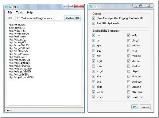 MURLS desktop URL shortener tool