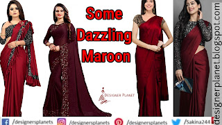 Christmas Maroon red saree .Amazon Designerplanet