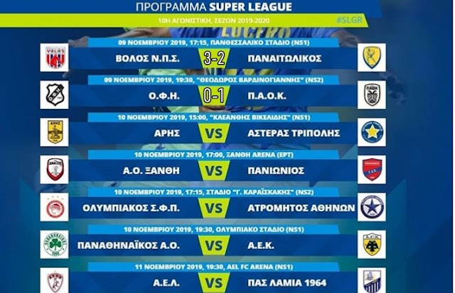  Super League: 10η αγωνιστική πρόγραμμα