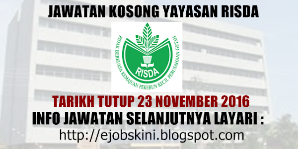 Jawatan Kosong Terkini di Yayasan RISDA -  23 November 2016