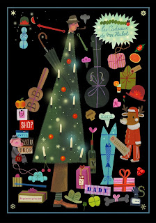 illustration by Tom Schamp of  Jacques Tati dressed up as a christmas tree