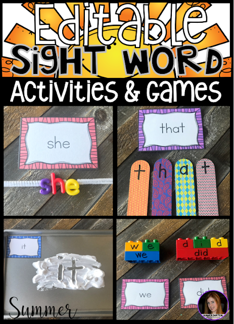 Are you looking for summer themed sight word activities, printables and games that you can change to meet the needs of your kindergarten and/or first grade children? Then, you will love Summer Editable Sight Words Printables, Activities and Games. Type in 20 sight words on one list and they will spread throughout all of the activities.