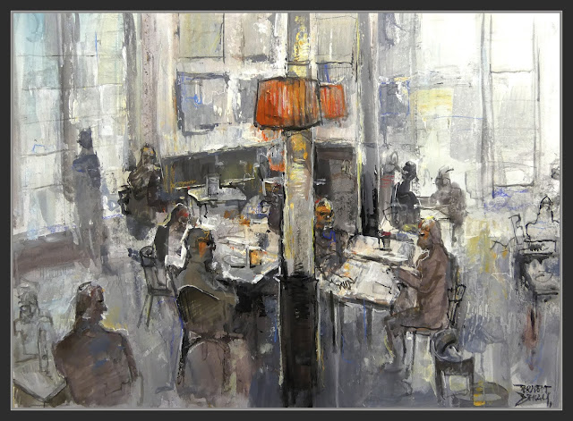 CAFE ZURICH-BARCELONA-ART-PINTURA-PLAÇA CATALUNYA-INTERIOR-PERSONATGES-PINTOR-ERNEST DESCALS