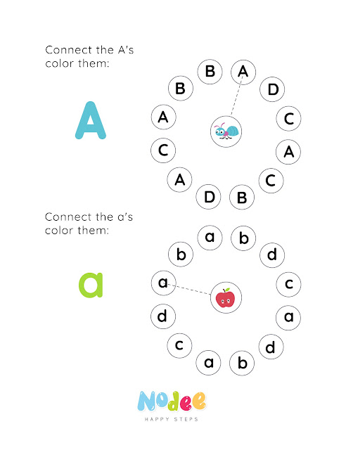 Letter A worksheets for Kids - The Ant and The Apple