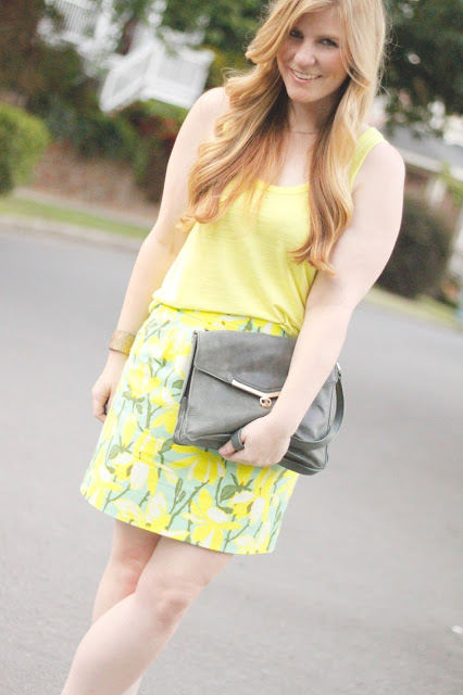 neon j.crew outfit and heels with botkier valentina bag