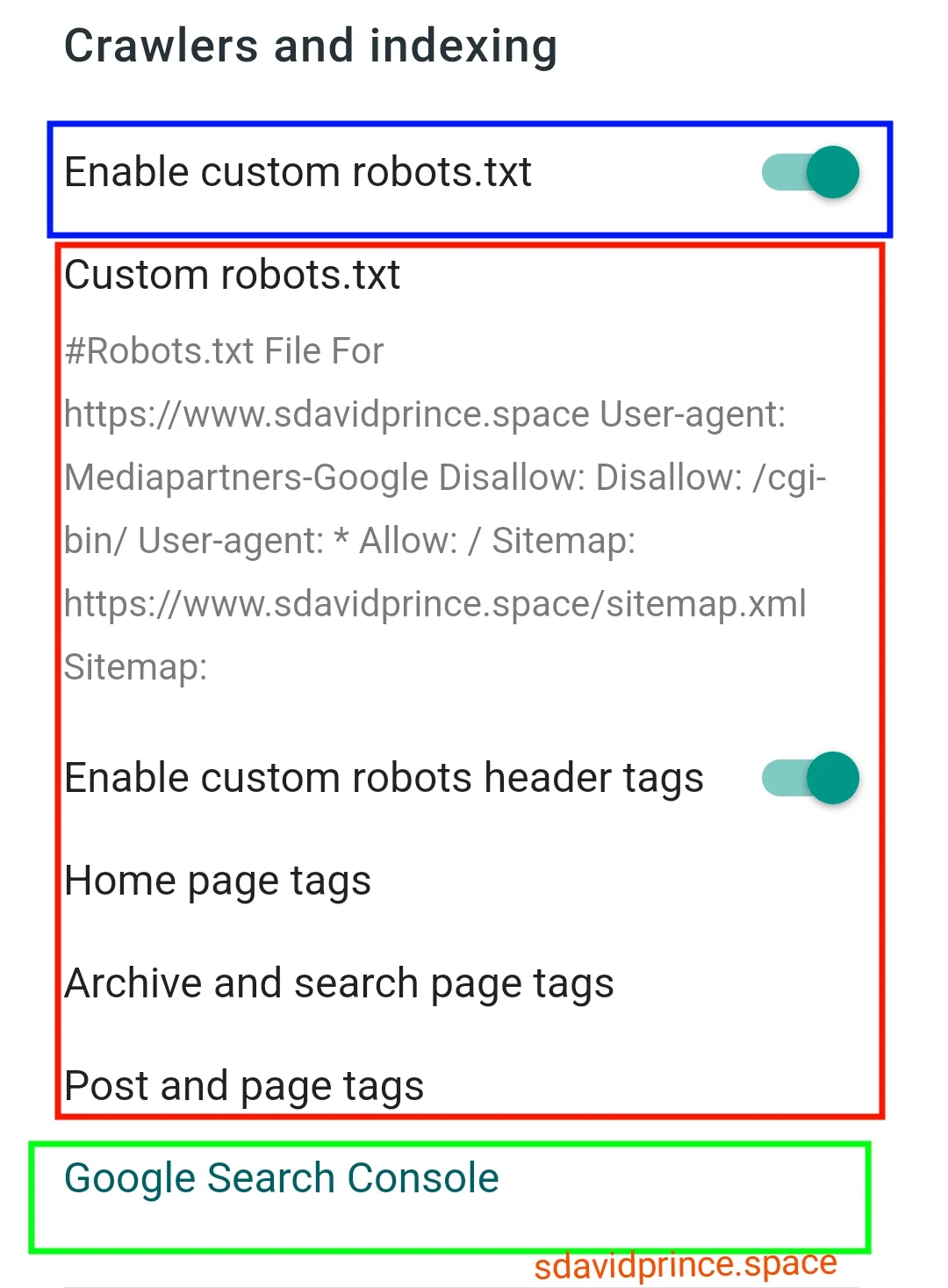 blogger crawlers and indexing settings