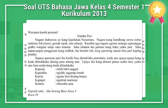 Soal Uts Bahasa Jawa Kelas 4 Semester 1 Kurikulum 2013
