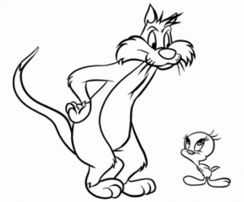 Tweety Bird And Sylvester  Coloring  Pages  Free  For Kids 