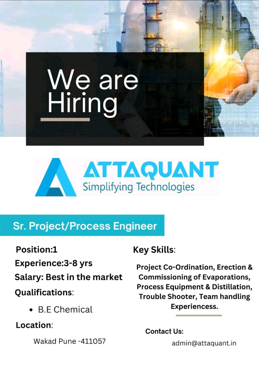 Job Available's for Attaquant Job Vacancy for BE Chemical