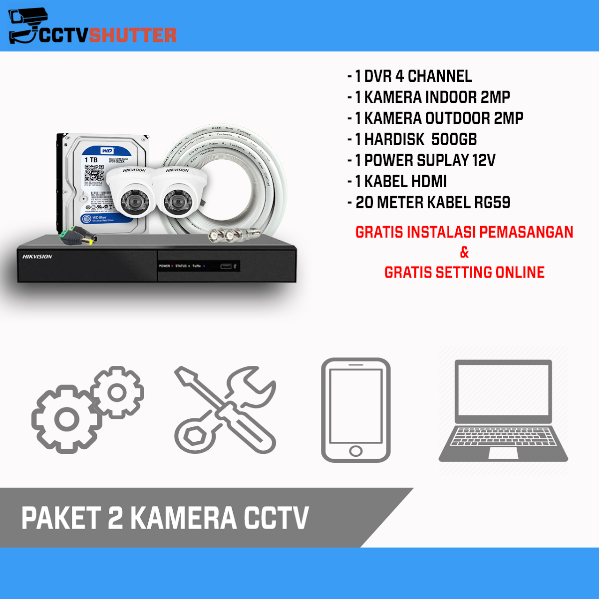 PASANG 2 KAMERA 2MP CCTV ONLINE MURAH