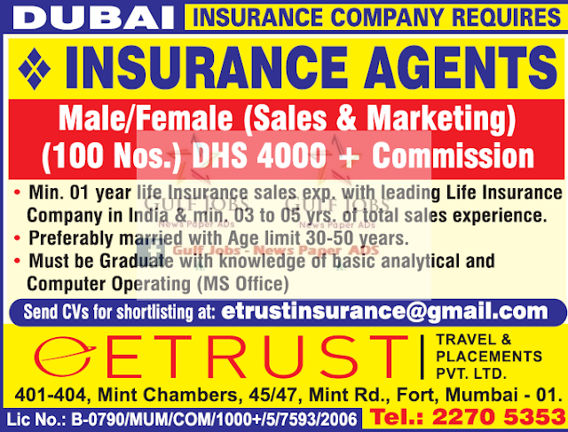 Insurance company Large Job requirement for Dubai