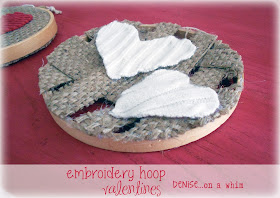 Weaved Burlap and White Sewater Scrap Valentines via http://deniseonawhim.blogspot.com