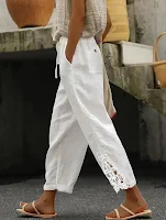 Women's Casual Elastic Waist Straight Leg Pant