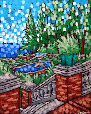 glensheen garden painting, aaron kloss glensheen, plein aire aaron kloss, plein air pointillism