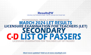 C-D SECONDARY: March 2024 Licensure Examination for Teachers (LET) List of Passers