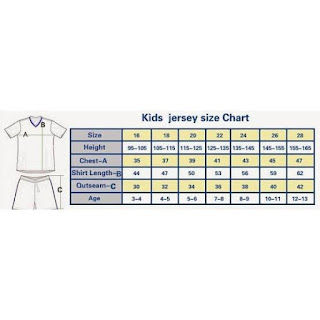 Size chart ukuran jersey anak