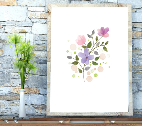 Beautiful flowers with leaves and branch-botanical-flower-leaf-painting-wall art-Download Royalty Free Wall Art