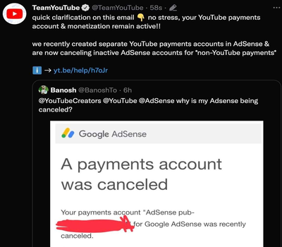 إلغاء أحد حسابات الدفعات تم موخراً إلغاء حساب الدفعات adsense الخاص بك علي google