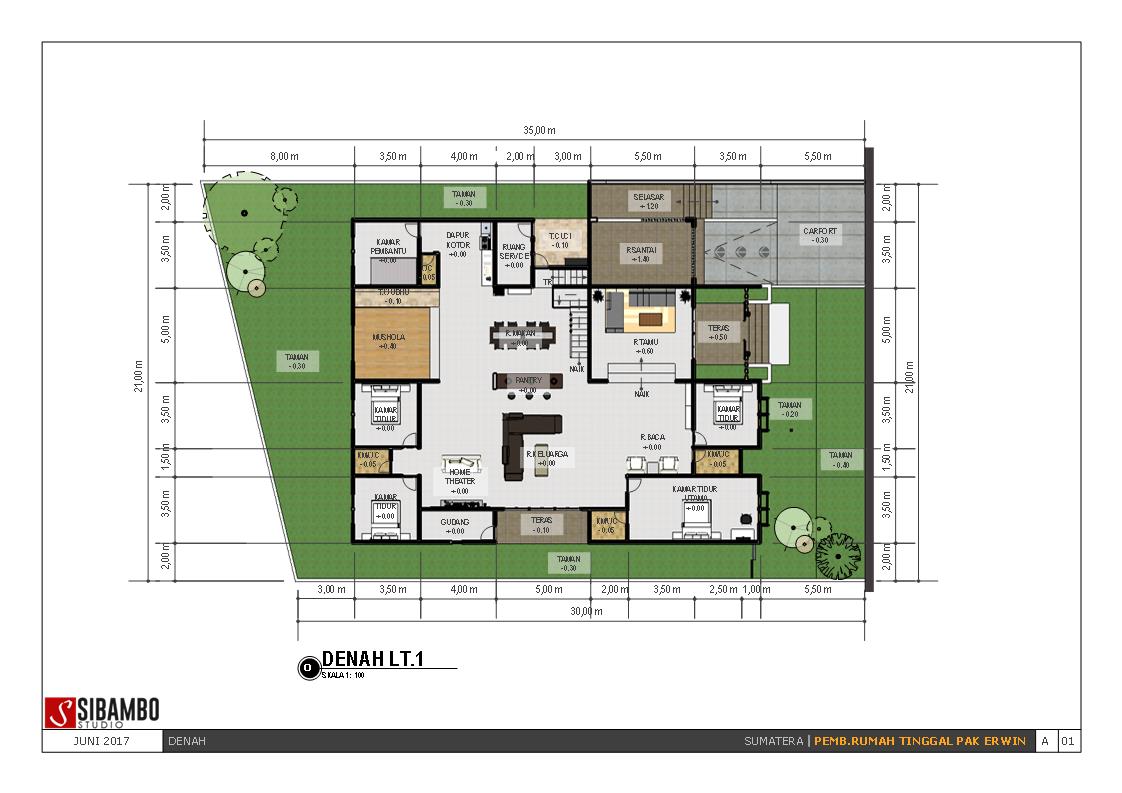 Desain Rumah 2 Lantai Bergaya Modern Tropis Di Lahan Menyudut 21 X