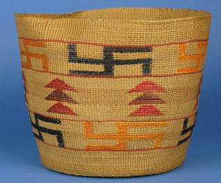 Tlingit culture basket with swastikas.