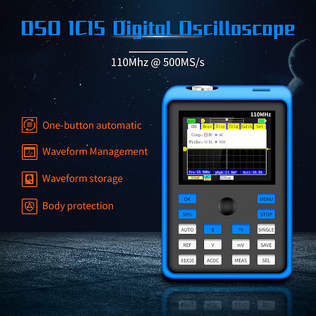 DSO1C15 Digital Oscilloscope 500MS/s Sampling Rate 110MHz Analog Bandwidth Support Waveform Storage With 2.4 Inch Screen 