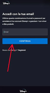 Disattivare Disney + dal Telefono - Passaggio 2 inseriamo la mail con cui ci siamo registrati e clicchiamo su continua