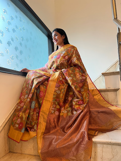 Double tissue kota doria saree with multicolour floral jaal