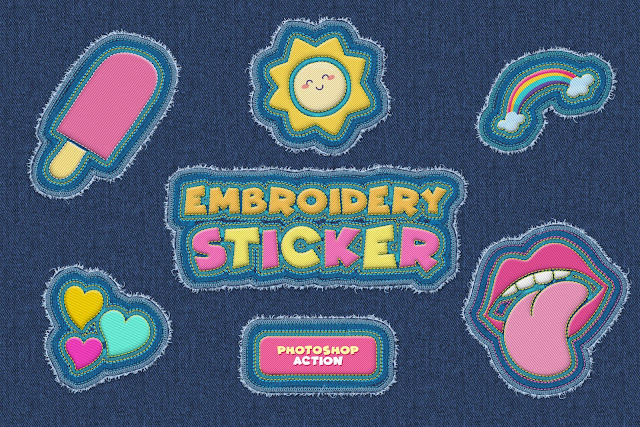Embroidery Sticker Photoshop Action (Jeans Text Effect Action)