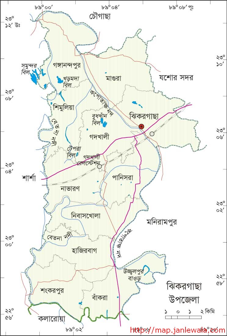 ঝিকরগাছা উপজেলা মানচিত্র, যশোর জেলা, বাংলাদেশ