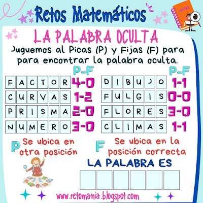 Acertijo, Acertijos, Desafío matemático, Reto matemático, Picas y Fijas, Descubre la Palabra, La Palabra Oculta, Busca Palabras, Juego de Letras, Juego de Palabras, Palabras, Problema matemático