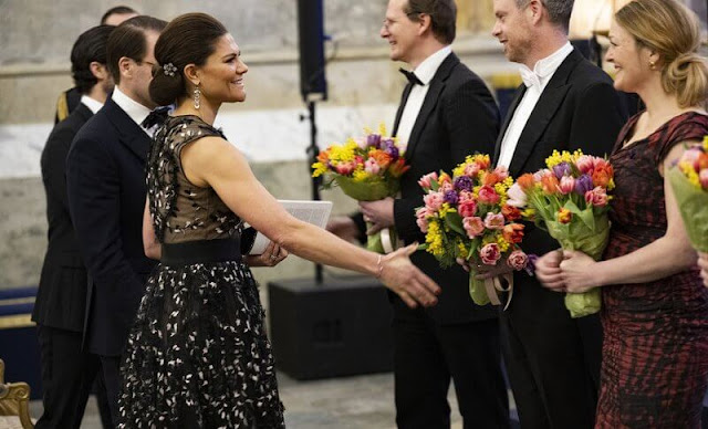 Crown Princess Victoria wore a tulle ball dress by Giambattista Valli x H&M. Princess Sofia wore a Selja sequin gown by Andiata