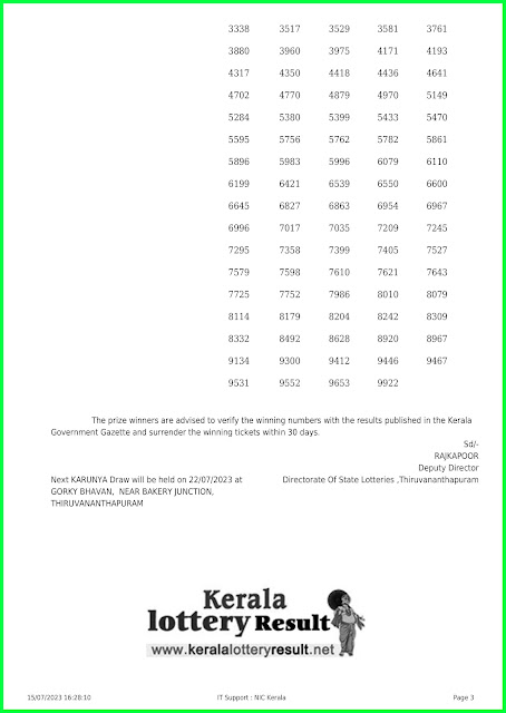 Off. Kerala Lottery Result; 15.07.2023 Karunya Lottery Results Today "KR 610"