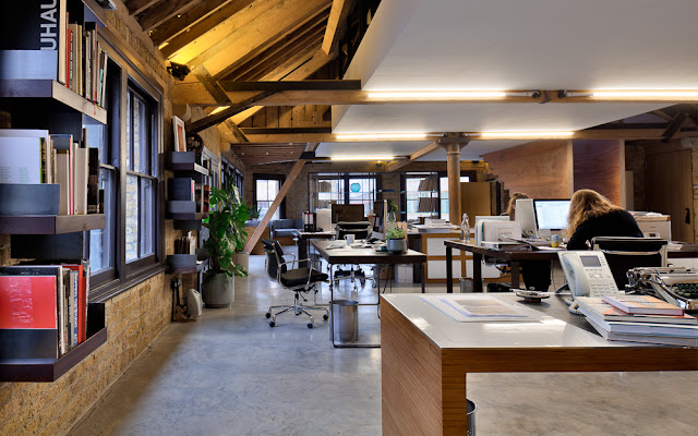 Picture of working desks in the attic office
