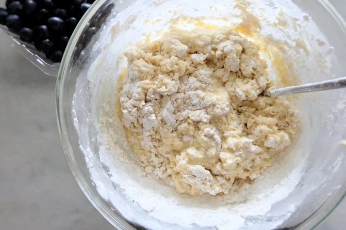 flour with milk, eggs, and oil as batter