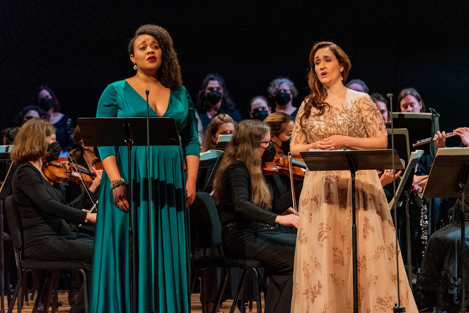 IN REVIEW: (from left to right) mezzo-soprano TAYLOR RAVEN as Mallika and soprano ERIN MORLEY as Lakmé in Washington Concert Opera's performance of Léo Delibes's LAKMÉ, 22 May 2022 [Photograph by Caitlin Oldham, © by Washington Concert Opera]