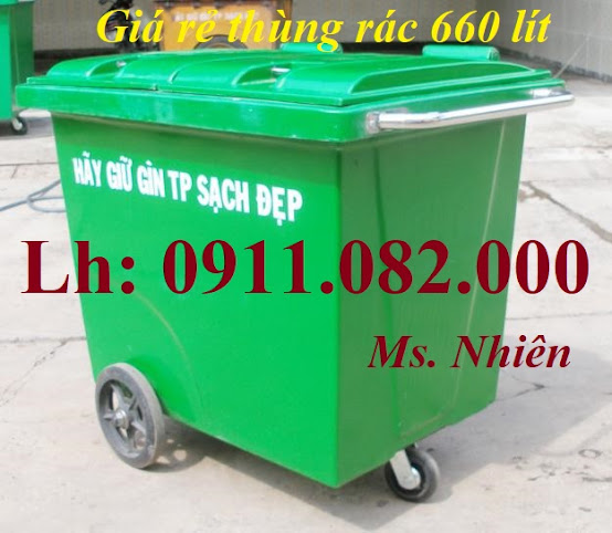 Cung cấp thùng rác nhựa, thùng rác 120l 240l 660l màu xanh giá rẻ tại an giang- lh 0911082000 535353