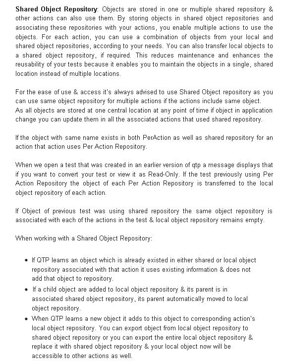 Per-Action and Shared Object Repository in QTP Explain with Example