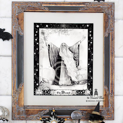 The Wizard Art Print : Halloween Decorating Black and White © Donna Courtney ~ The Decorated House