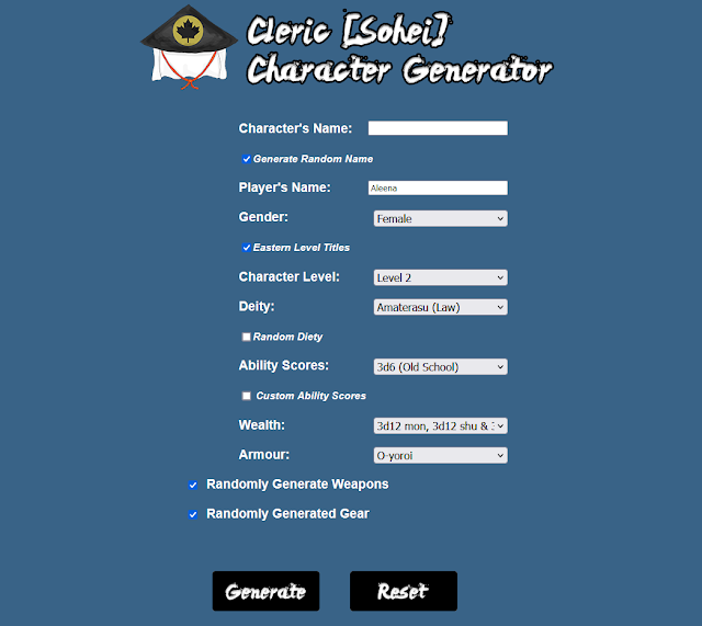 DCC Cleric [Sohei] Character Generator