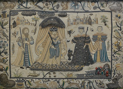 another example (this one from the collection of the Metropolitan Museum of Art) of a 17th century English stump work embroidery very similar to the one conserved by textile preservation expert, Spicer Art Conservation, located in upstate New York