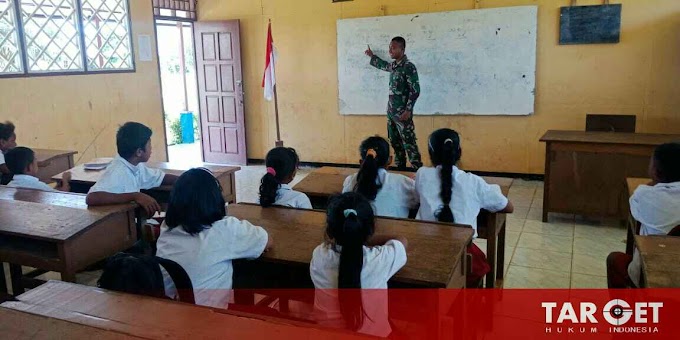 Peduli Pendidikan, Satgas Yonif MR 411/PDW Kostrad Konsisten Bantu Mengajar di Sekolah Perbatasan