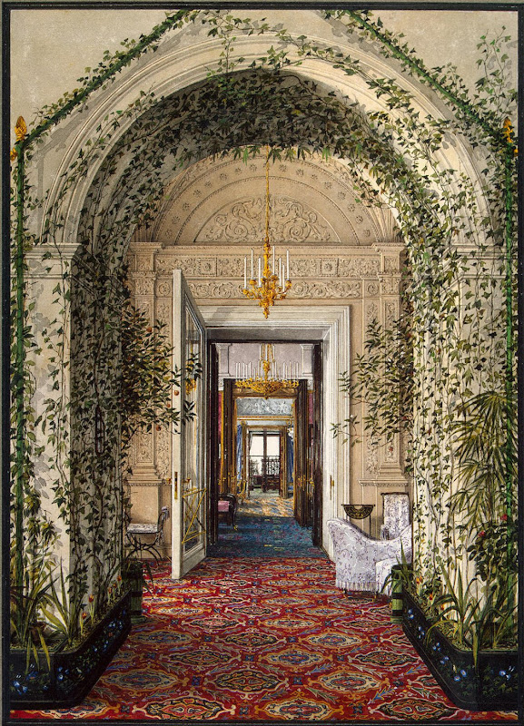 Interiors of the Winter Palace. The Small Winter Garden in the Apartments of Alexandra Fyodorovna by Konstantin Andreyevich Ukhtomsky - Architecture, Interiors Drawings from Hermitage Museum