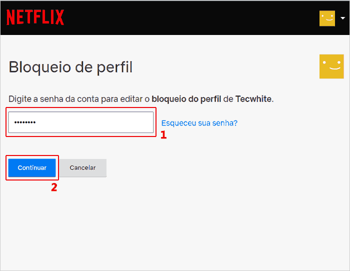 Inserindo a senha da conta Netflix